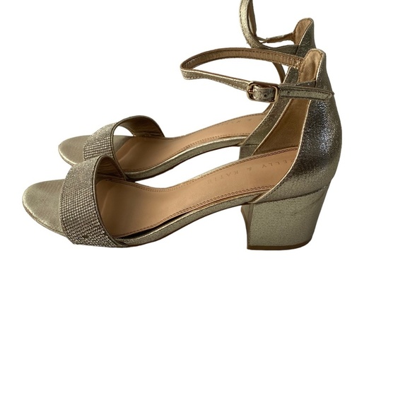 Bridal Sandal with Block Heel in Champagne Gold and Rhinestones, Size 8 - Picture 2 of 11